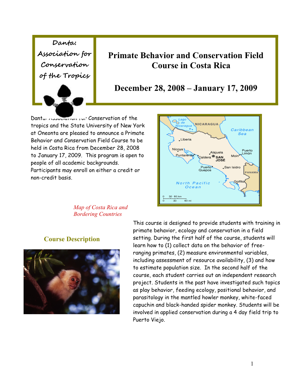 Primate Behavior and Conservation Field School in Costa Rica