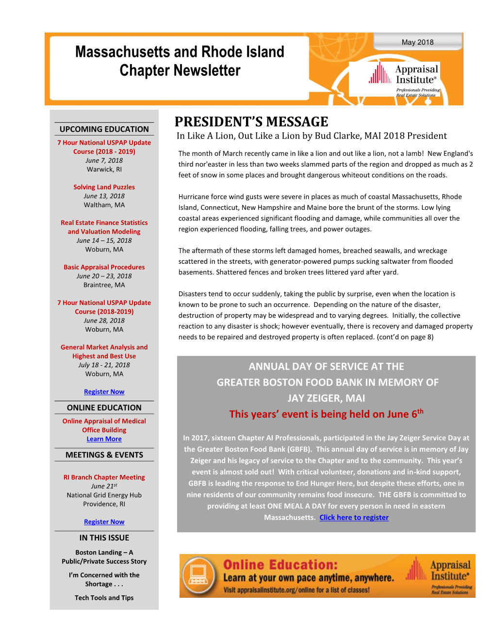 Massachusetts and Rhode Island Chapter Newsletter