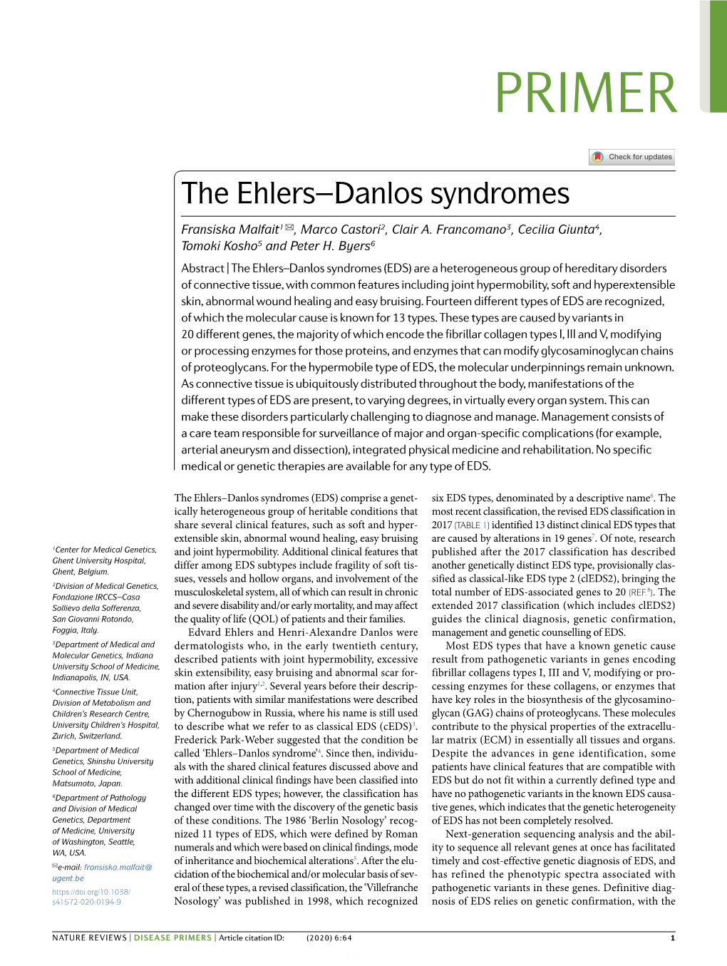 The Ehlers–Danlos Syndromes