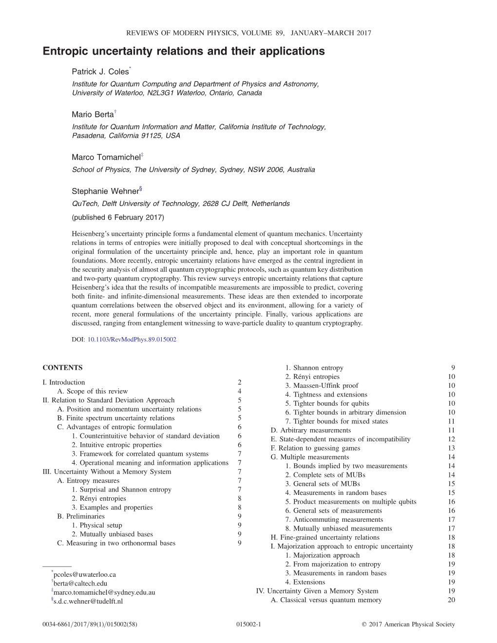 Entropic Uncertainty Relations and Their Applications