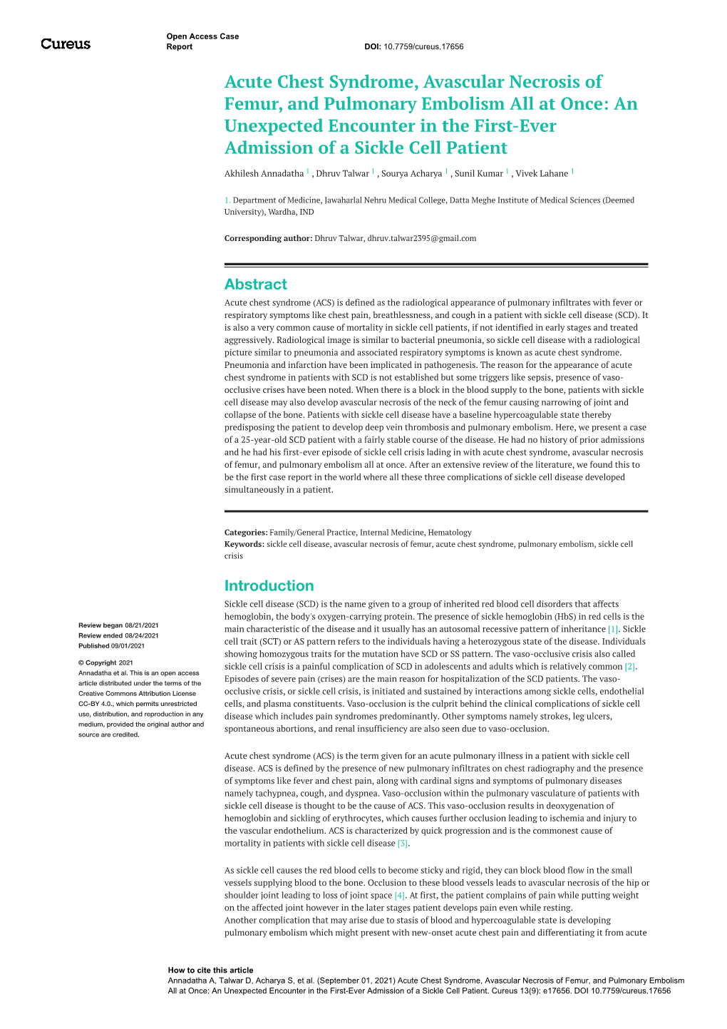 Acute Chest Syndrome, Avascular Necrosis of Femur, and Pulmonary Embolism All at Once: an Unexpected Encounter in the First-Ever Admission of a Sickle Cell Patient