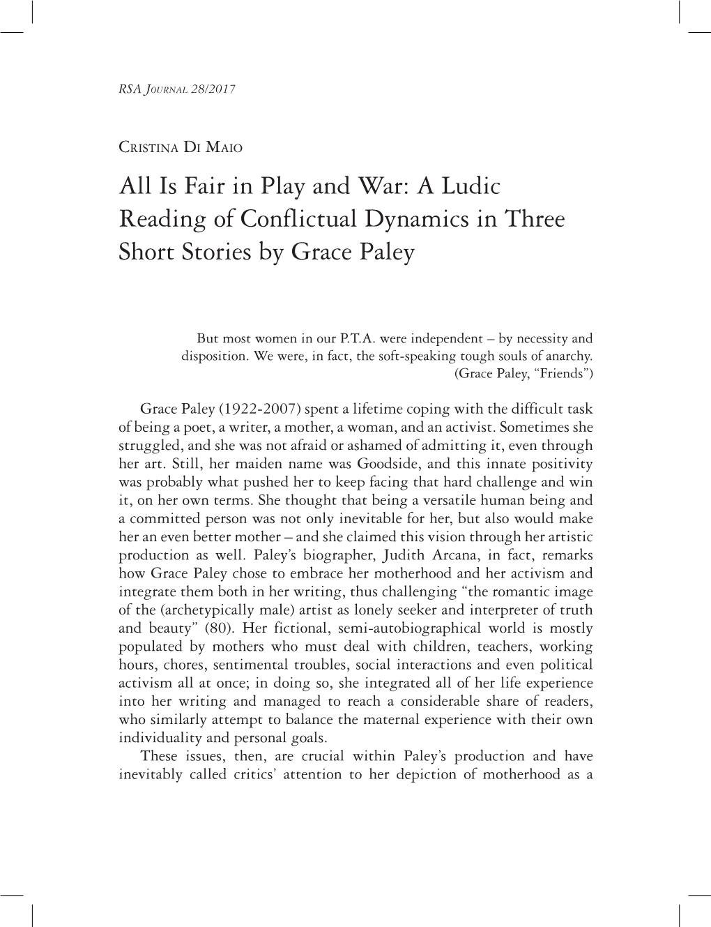 A Ludic Reading of Conflictual Dynamics in Three Short Stories by Grace Paley