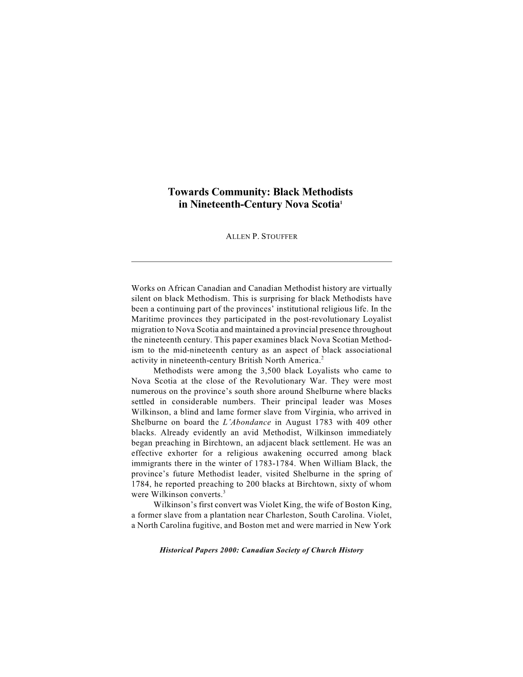 Black Methodists in Nineteenth-Century Nova Scotia1