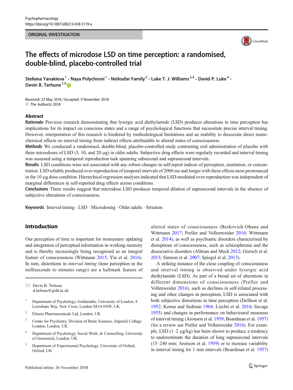 The Effects of Microdose LSD on Time Perception: a Randomised, Double-Blind, Placebo-Controlled Trial