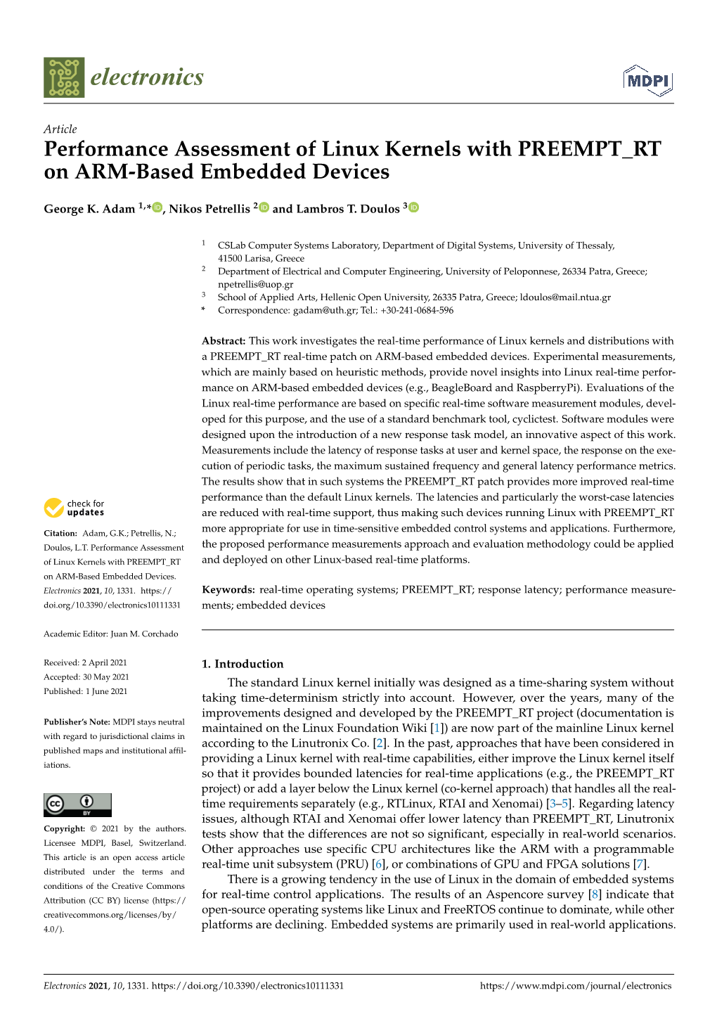 Performance Assessment of Linux Kernels with PREEMPT RT on ARM-Based Embedded Devices