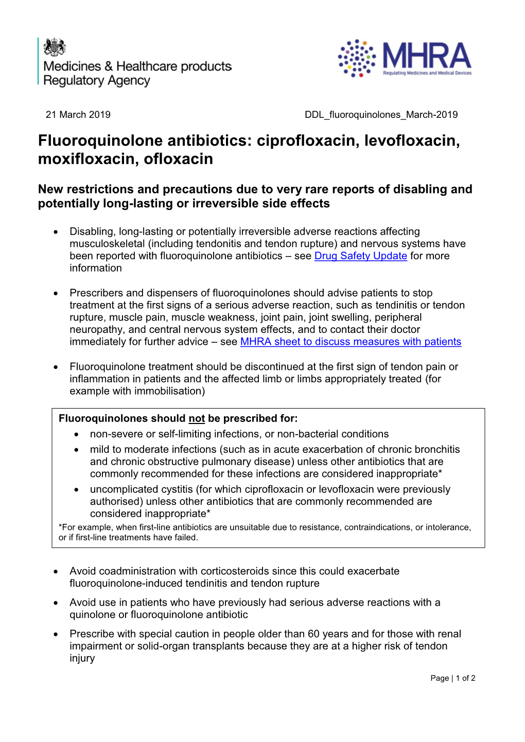Fluoroquinolone Antibiotics: Ciprofloxacin, Levofloxacin, Moxifloxacin, Ofloxacin