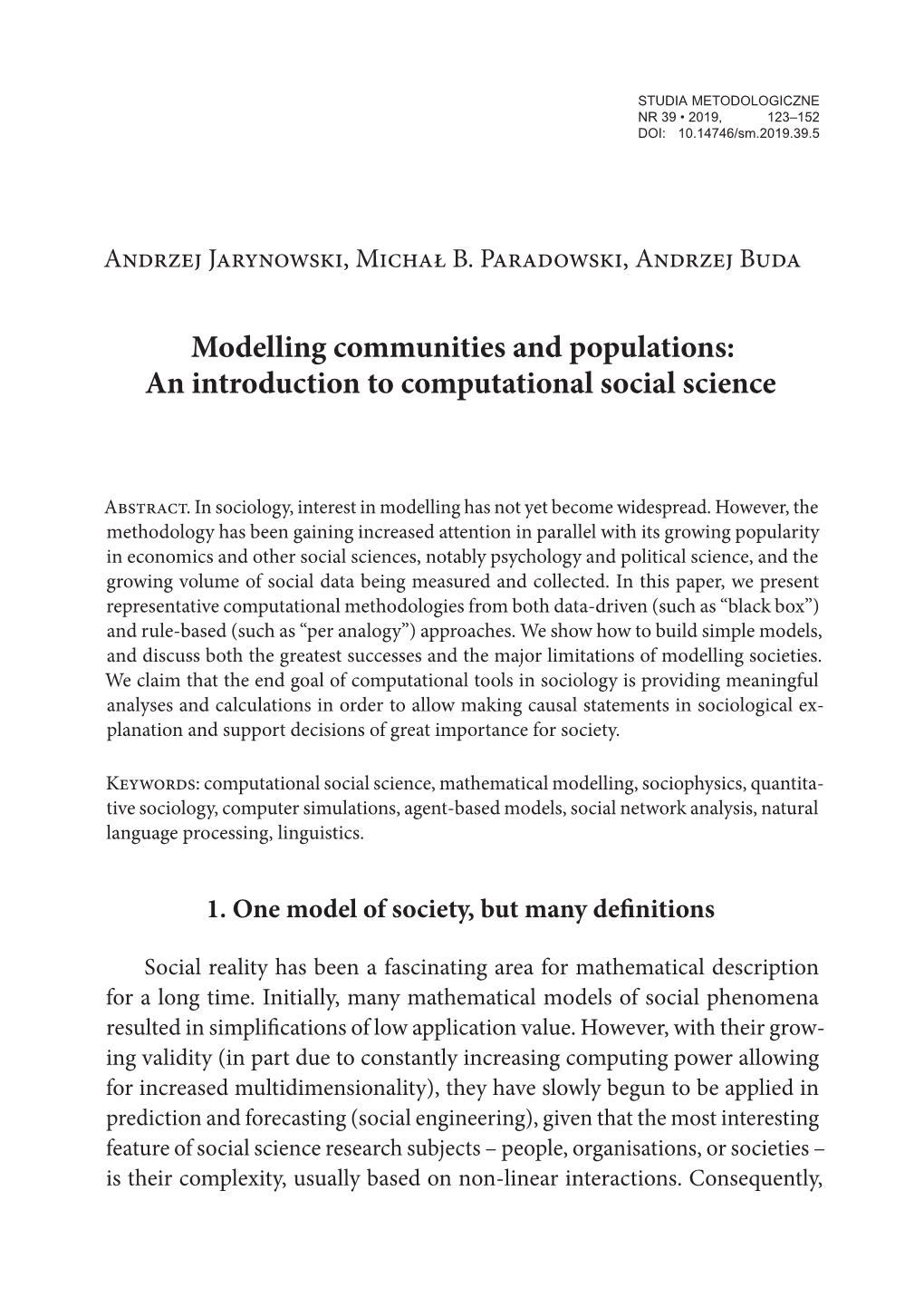 Modelling Communities and Populations: an Introduction to Computational Social Science