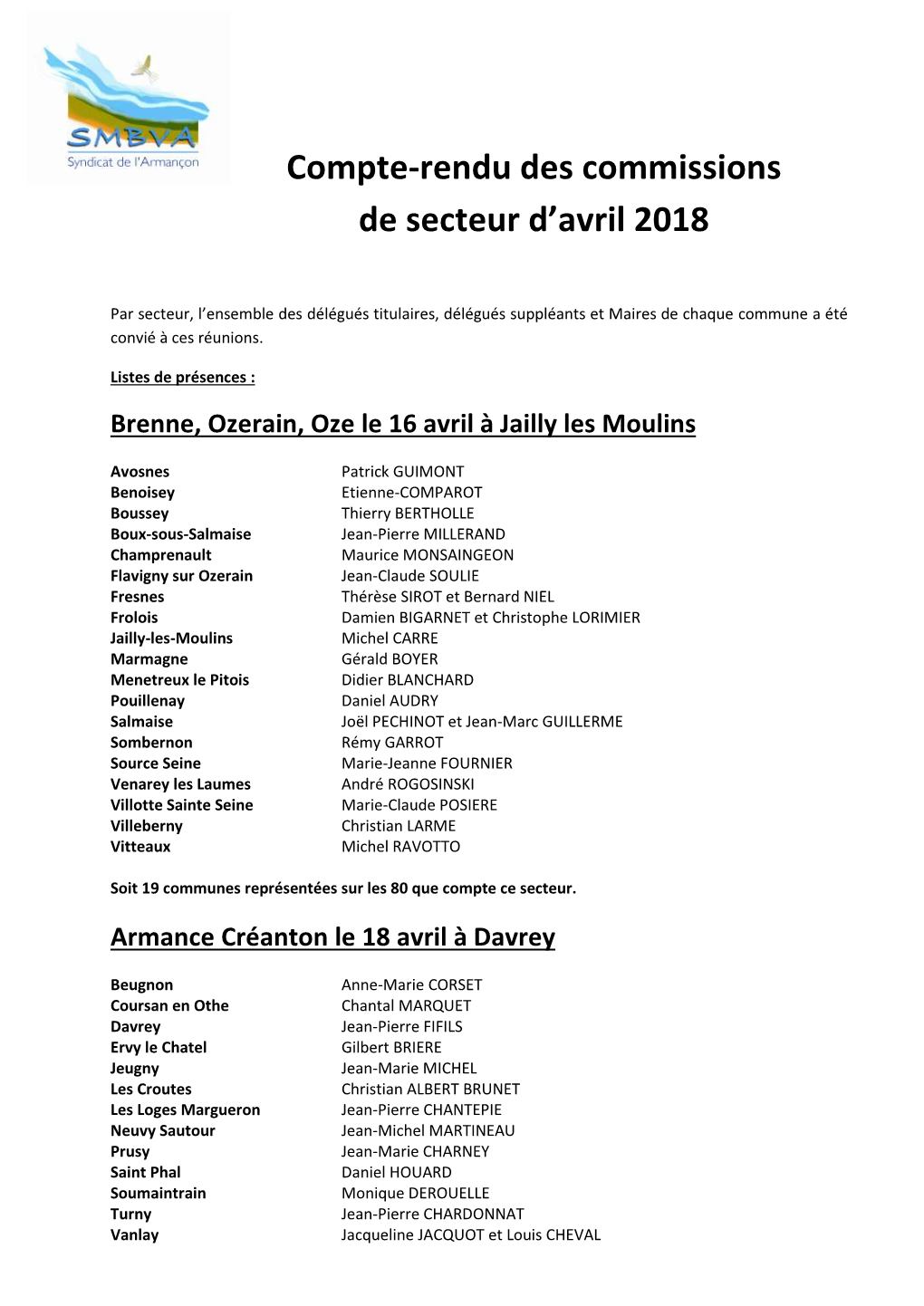 Compte-Rendu Des Commissions De Secteur D'avril 2018