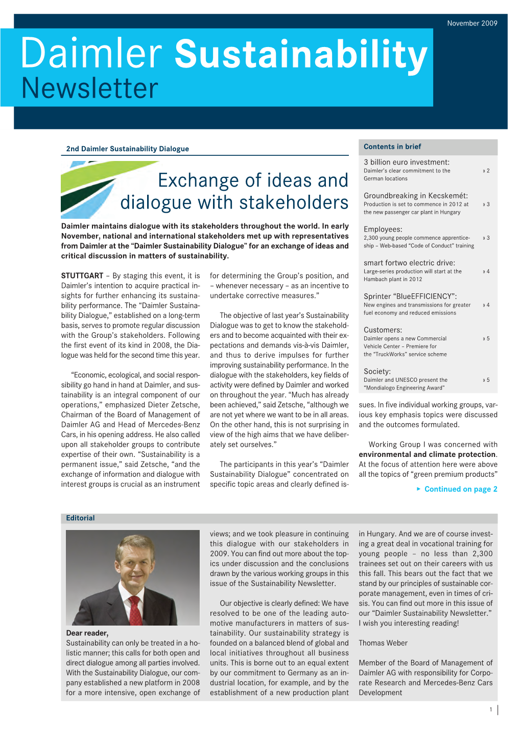 Daimler Sustainability Newsletter