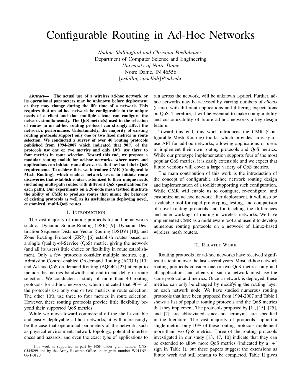 Configurable Routing in Ad-Hoc Networks