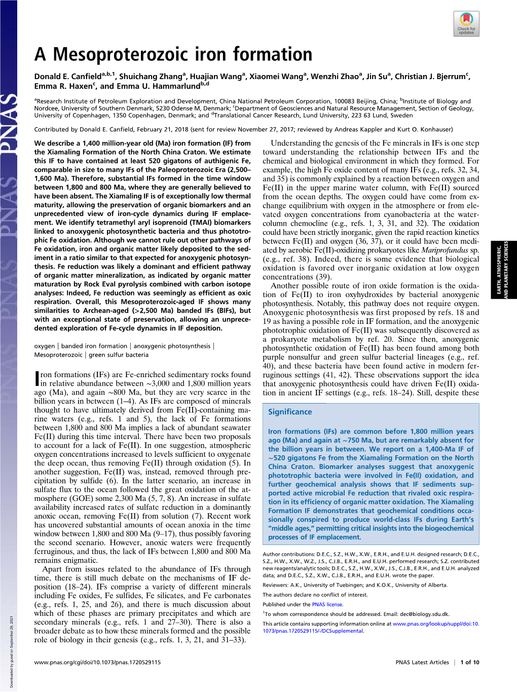 A Mesoproterozoic Iron Formation PNAS PLUS