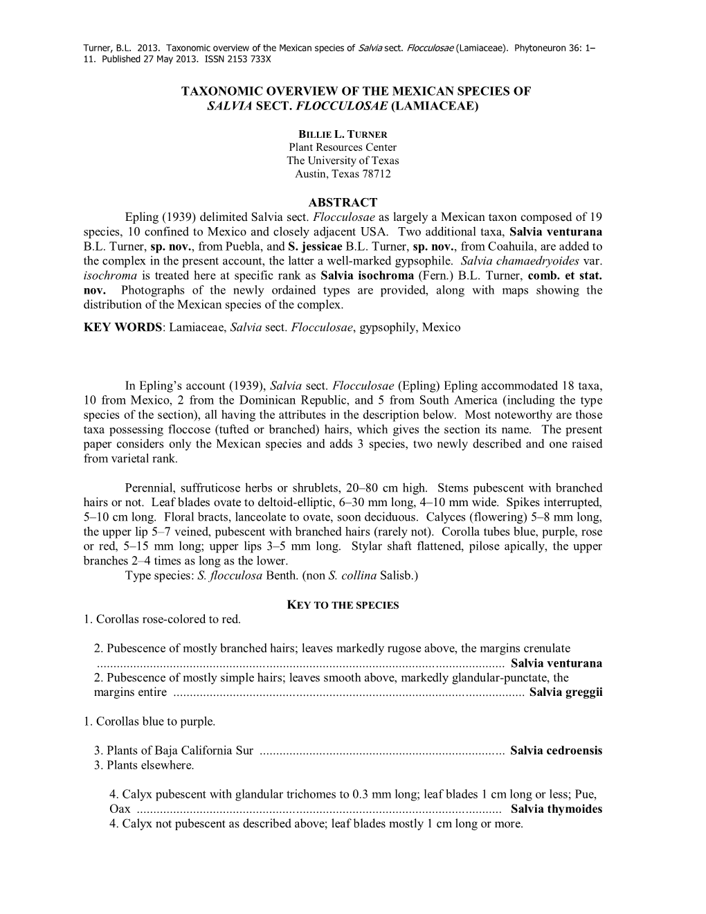 Taxonomic Overview of the Mexican Species of Salvia Sect. Flocculosae (Lamiaceae)