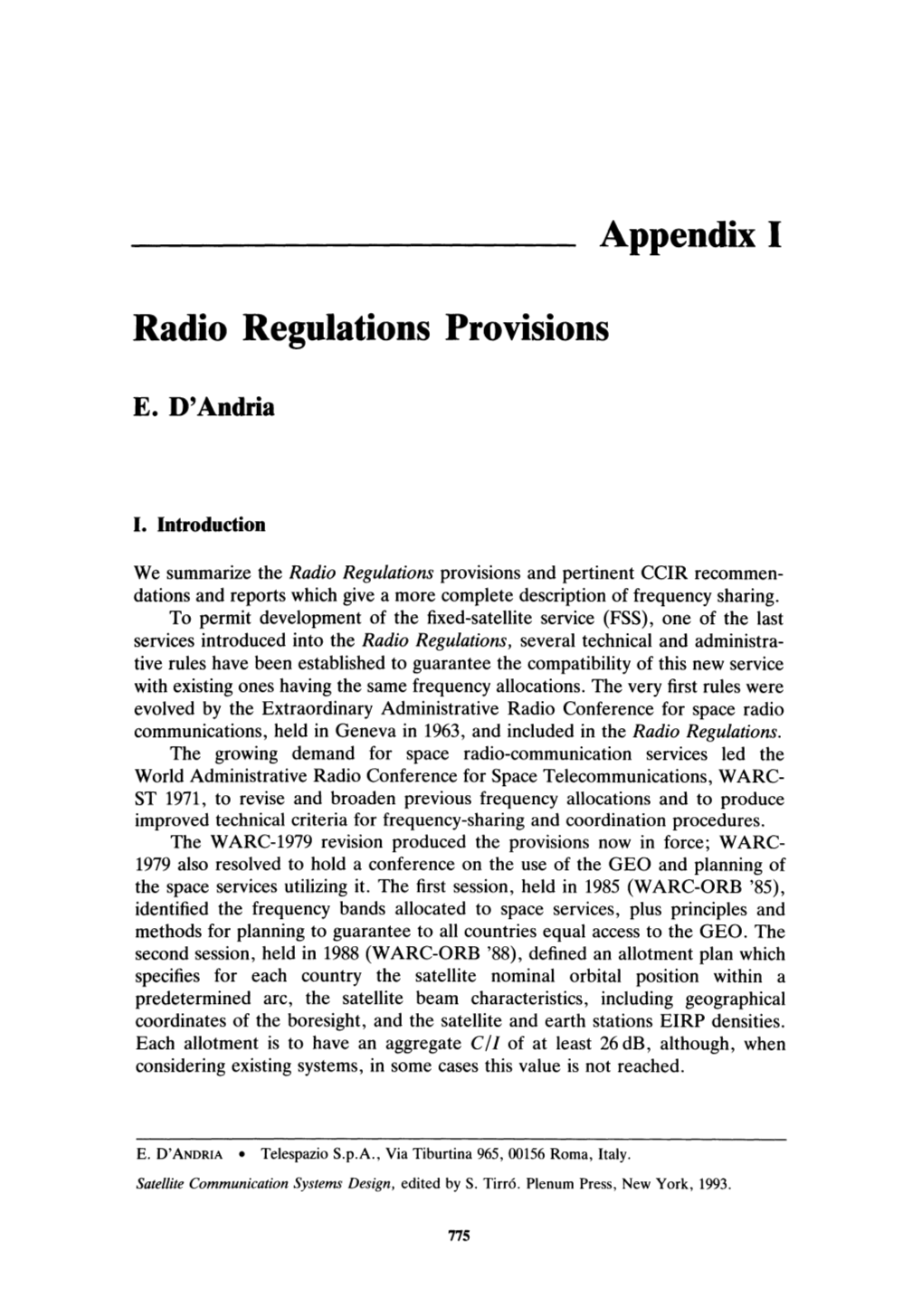 Appendix I Radio Regulations Provisions