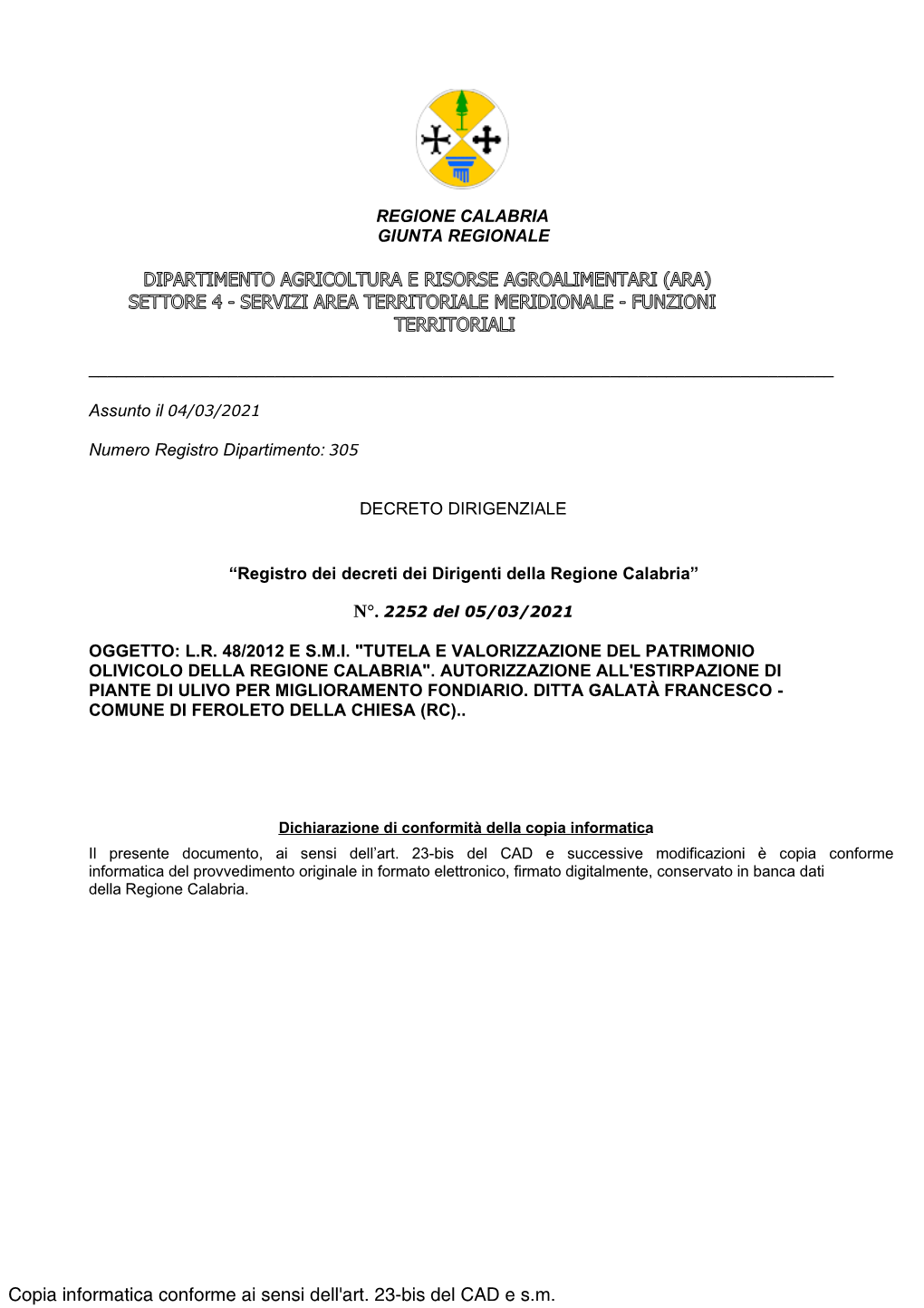 Ara) Settore 4 - Servizi Area Territoriale Meridionale - Funzioni Territoriali