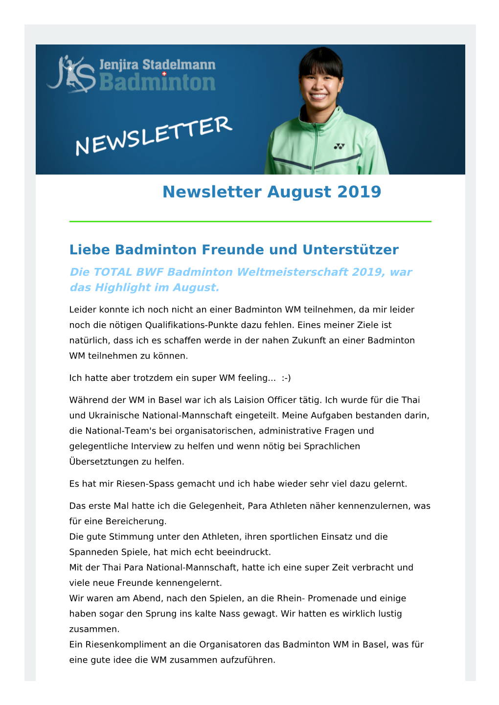 Newsletter August 2019 Liebe Badminton Freunde Und Unterstützer