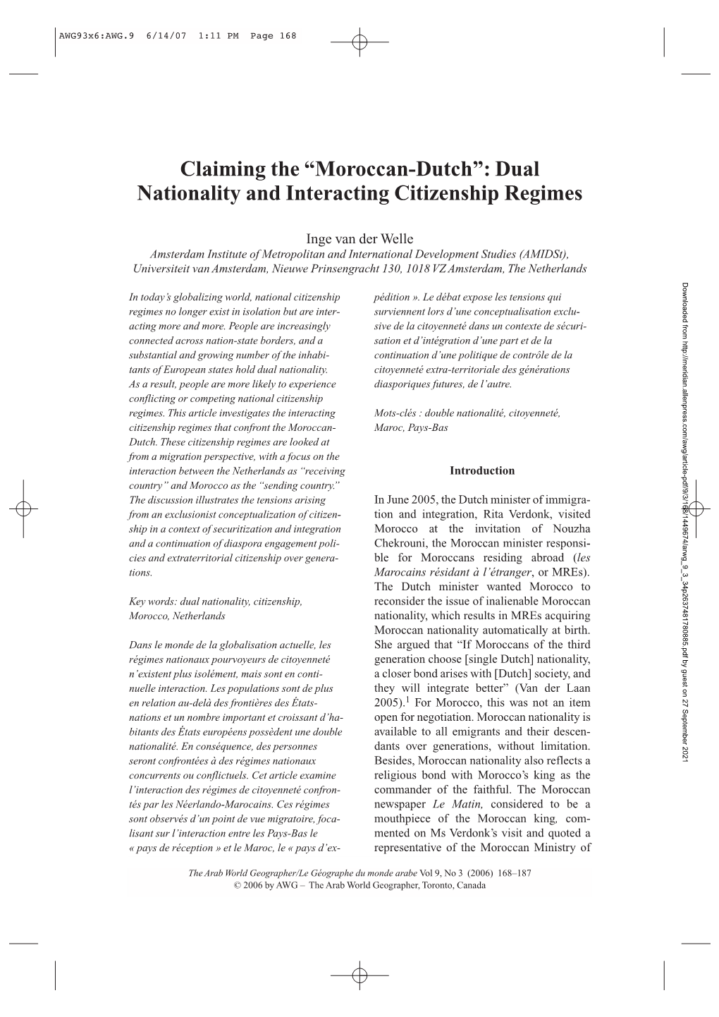 Claiming the “Moroccan-Dutch”: Dual Nationality and Interacting Citizenship Regimes