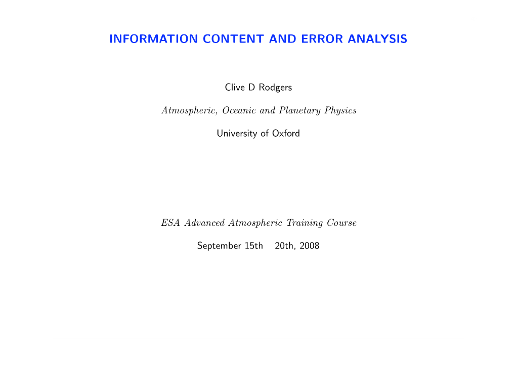 Information Content and Error Analysis