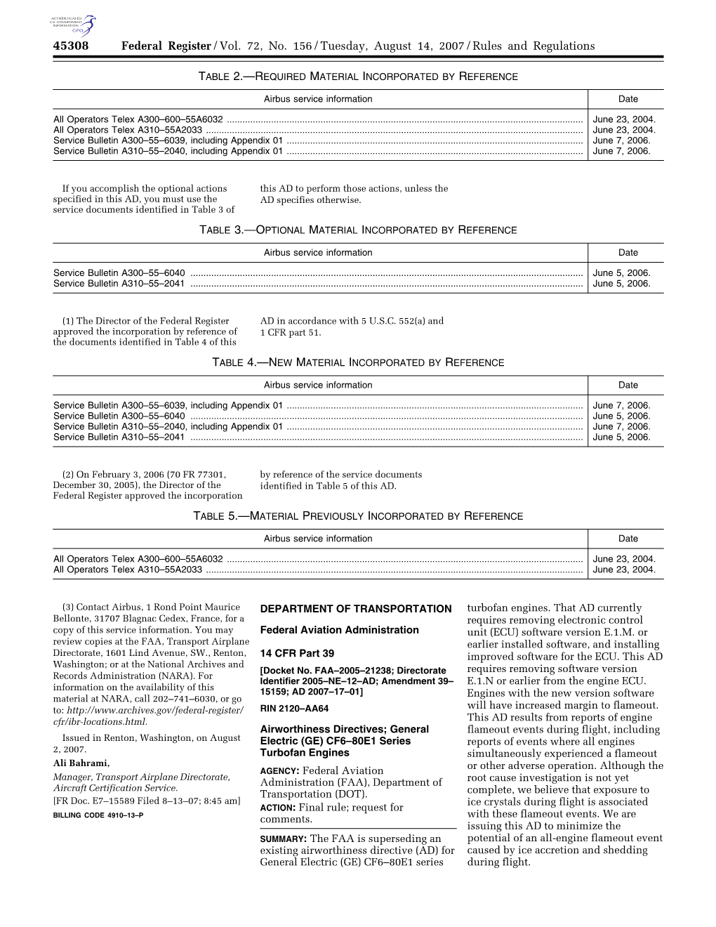 Federal Register/Vol. 72, No. 156/Tuesday, August 14, 2007