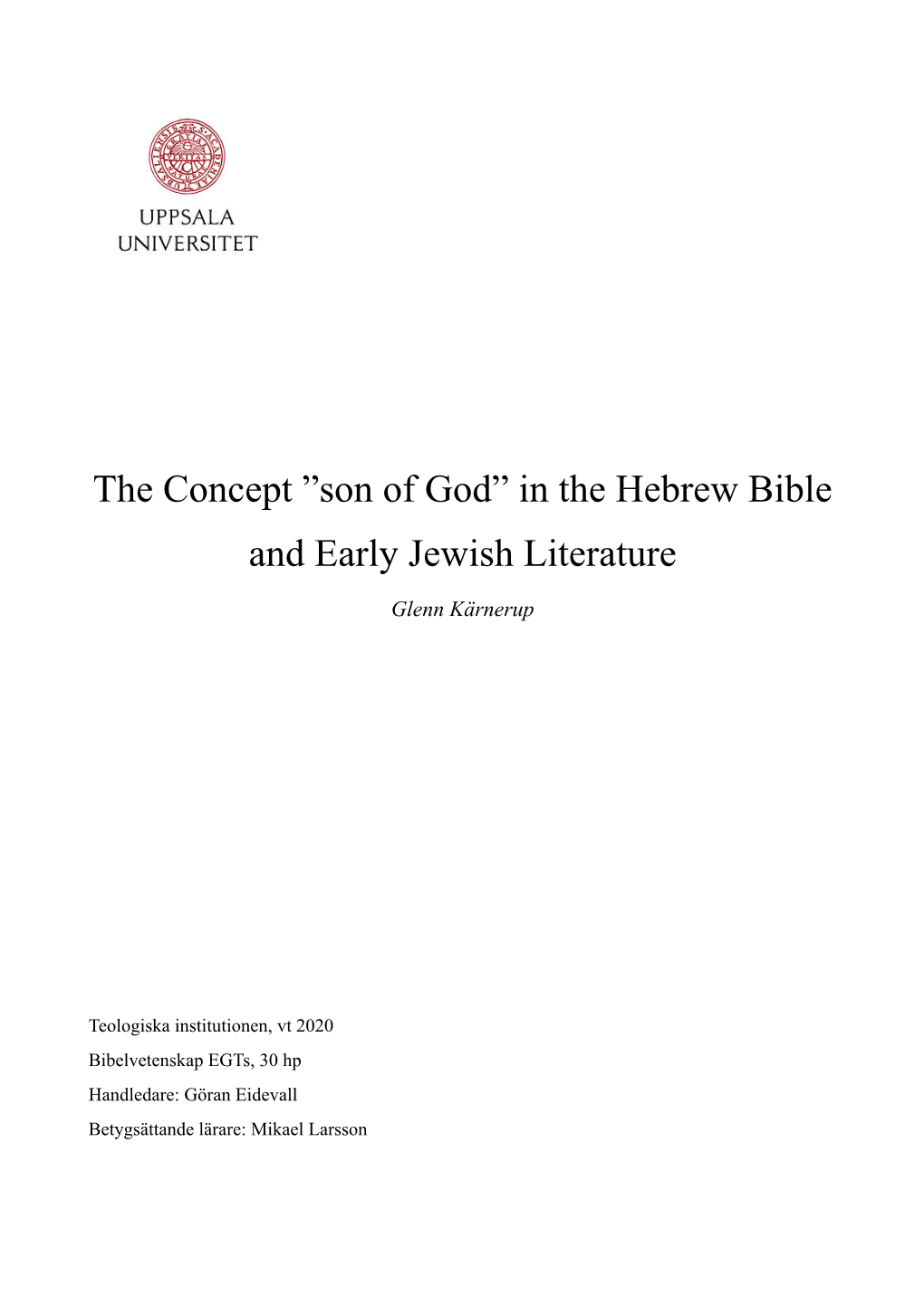 Son of God” in the Hebrew Bible and Early Jewish Literature