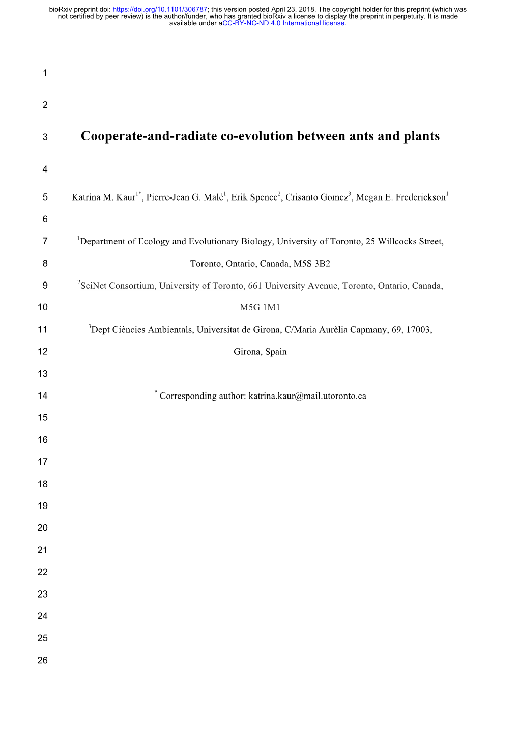 Cooperate-And-Radiate Co-Evolution Between Ants and Plants