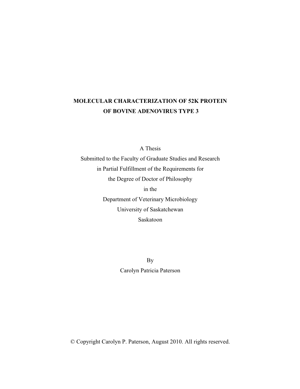 Molecular Characterization of 52K Protein of Bovine Adenovirus Type 3