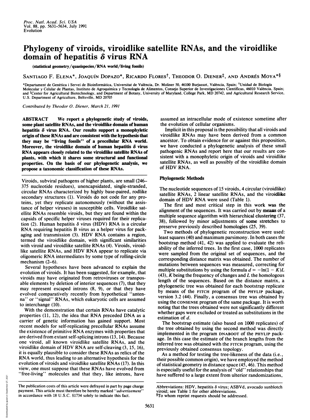 Phylogeny of Viroids, Viroidlike Satellite Rnas, and the Viroidlike Domain of Hepatitis 6 Virus