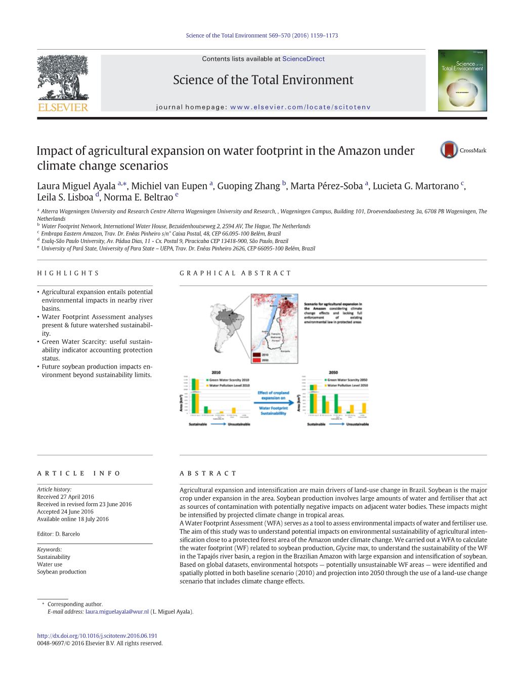 Impact of Agricultural Expansion on Water Footprint in the Amazon Under Climate Change Scenarios