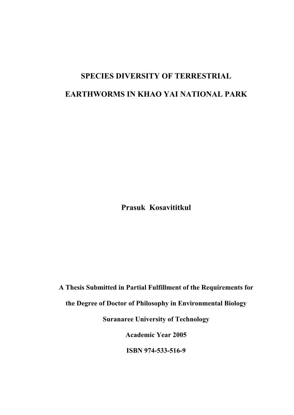 Species Diversity of Terrestrial Earthworms in Different