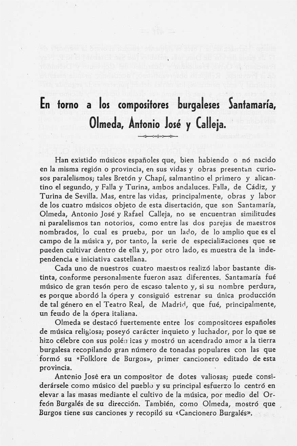 En Torno a Los Compositores Hurgaleses Santamaría, Oirnecla, Antonio José Y Calleja