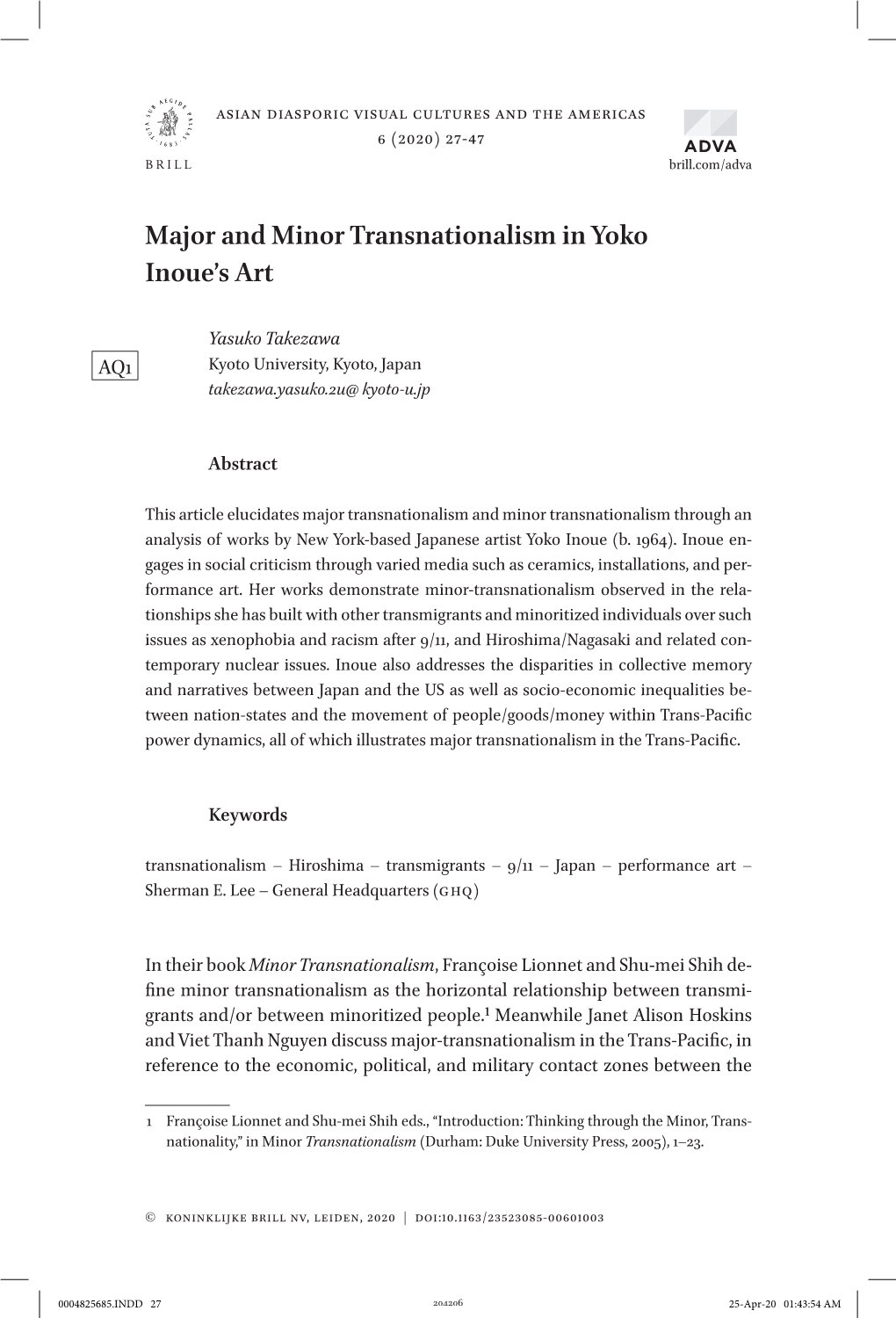 Major and Minor Transnationalism in Yoko Inoue's