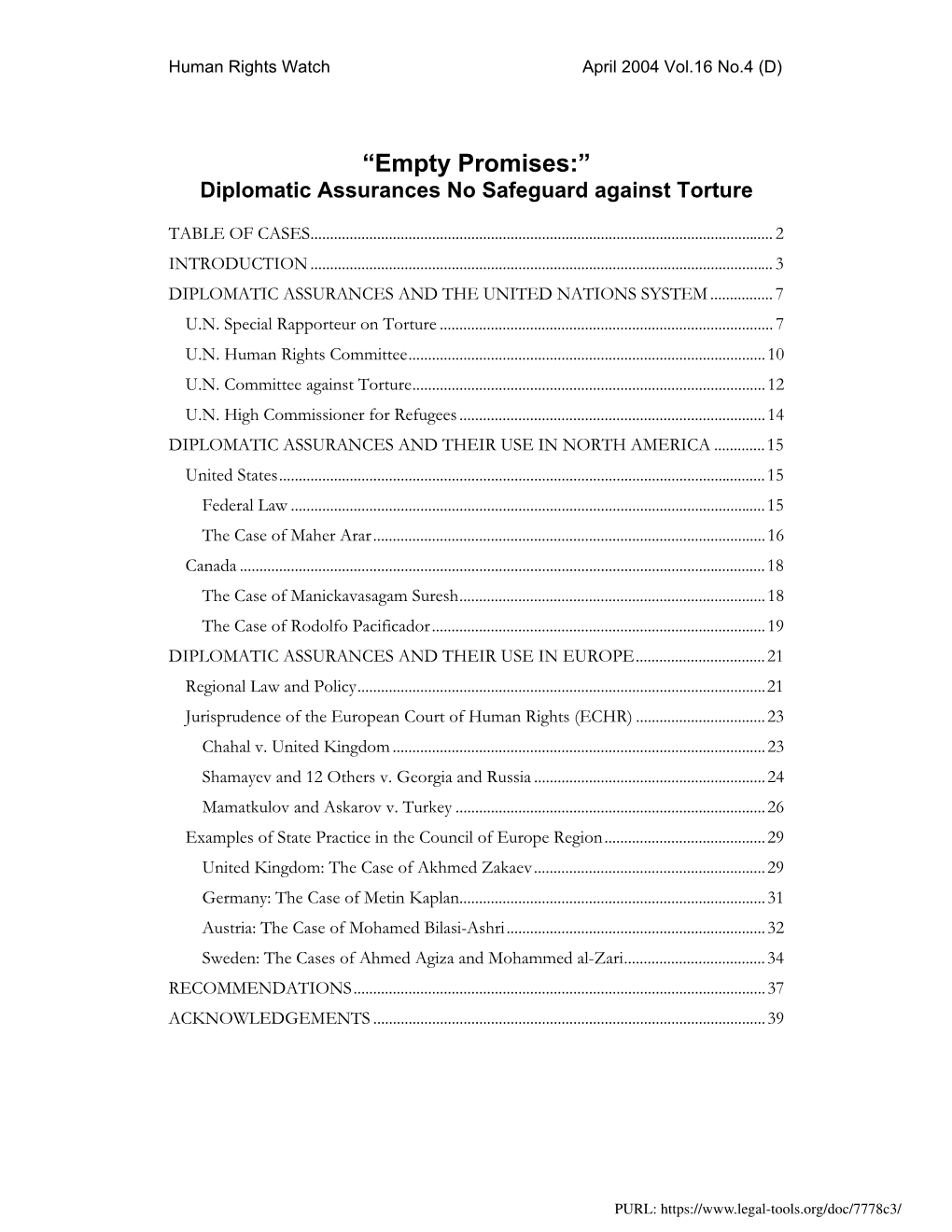 “Empty Promises:” Diplomatic Assurances No Safeguard Against Torture