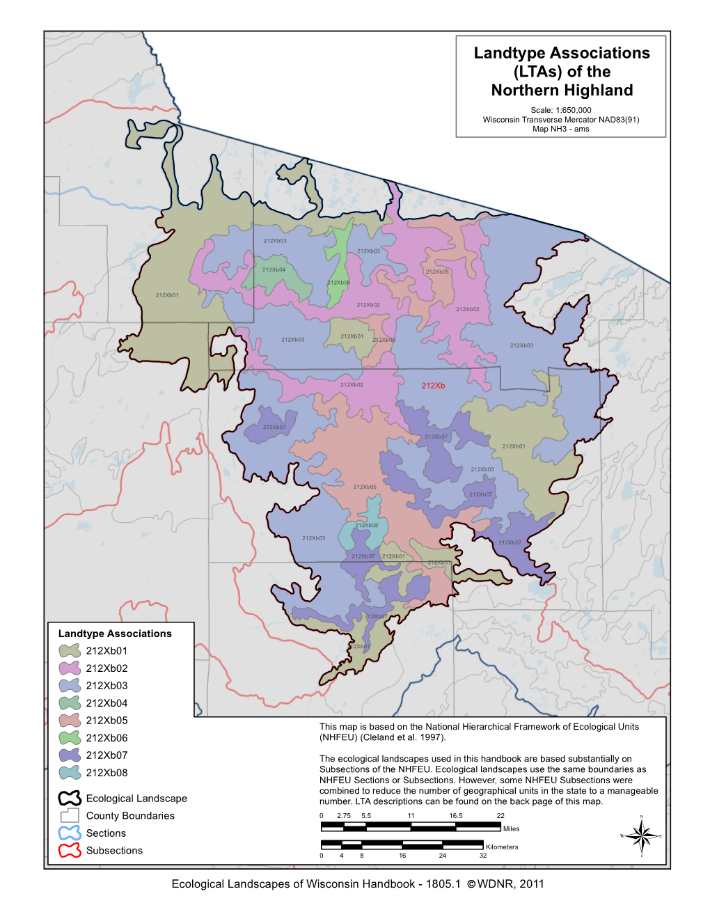 Landtype Associations (Ltas) of the Northern Highland Scale: 1:650,000 Wisconsin Transverse Mercator NAD83(91) Map NH3 - Ams