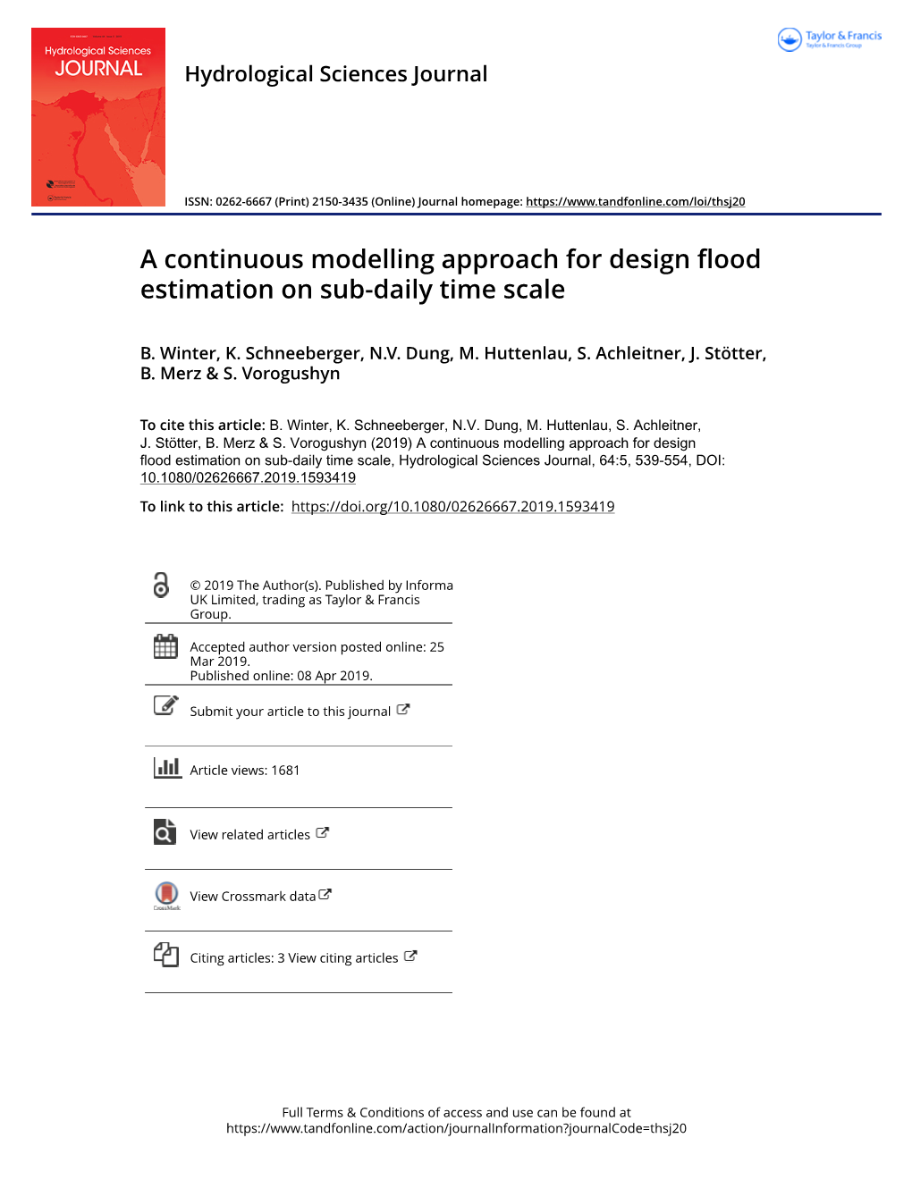 A Continuous Modelling Approach for Design Flood Estimation on Sub-Daily Time Scale