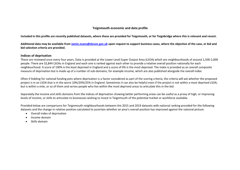 Teignmouth Economic and Data Profile Indices of Deprivation