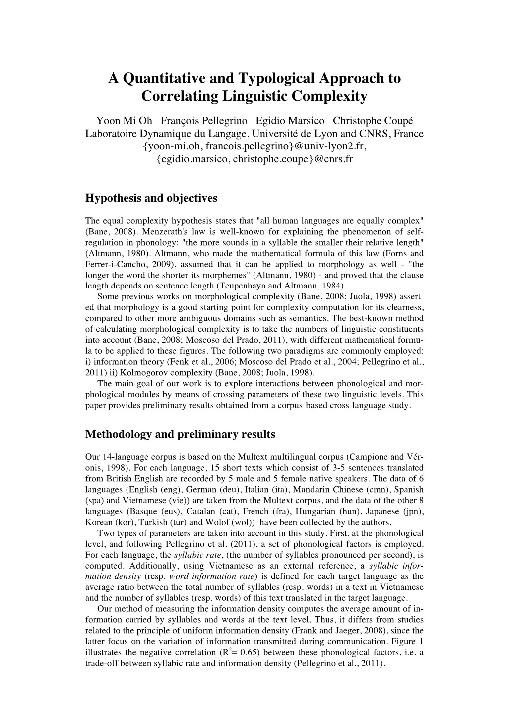 A Quantitative and Typological Approach to Correlating Linguistic