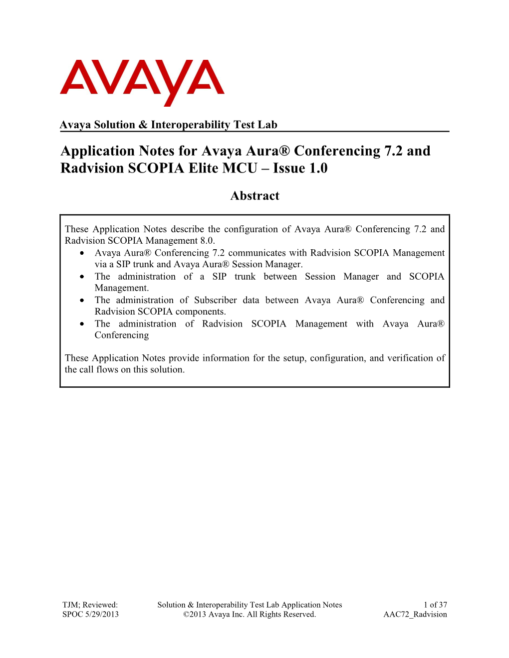 Application Notes for Avaya Aura Conferencing