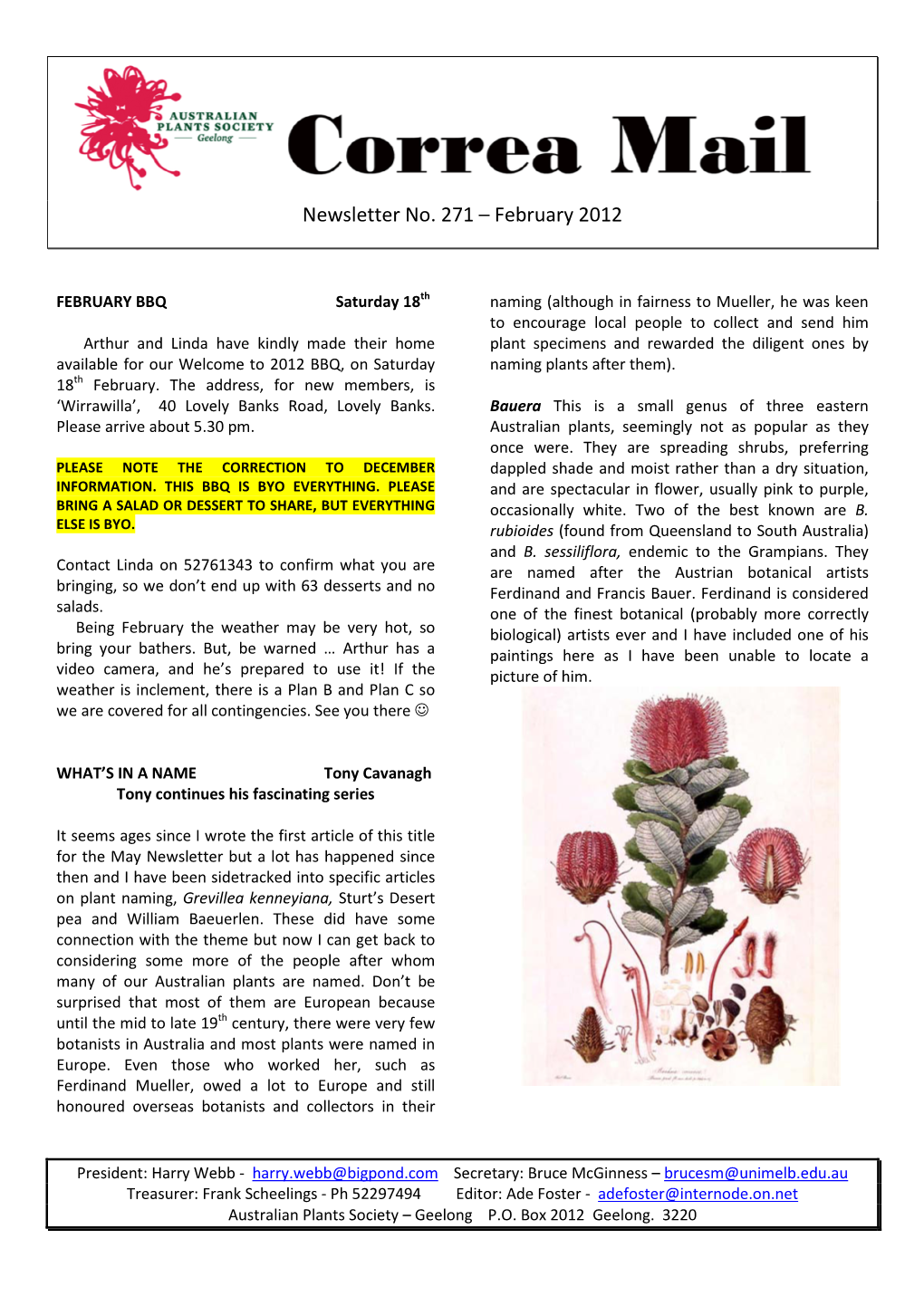 Newsletter No. 271 – February 2012