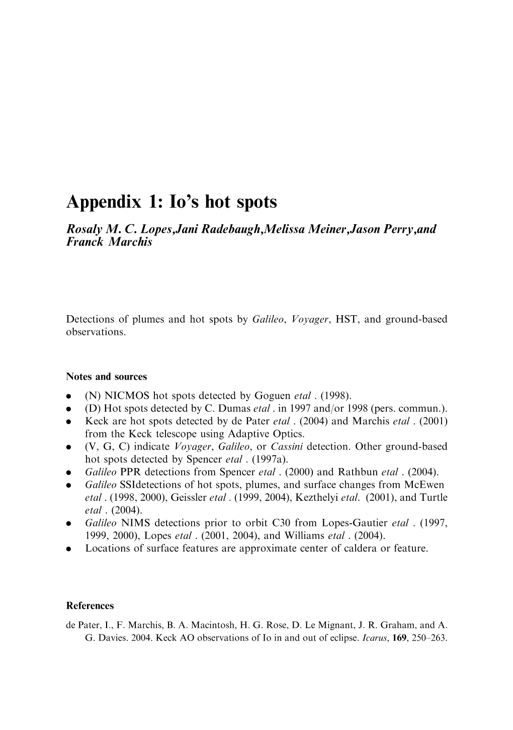 Appendix 1: Io's Hot Spots Rosaly M