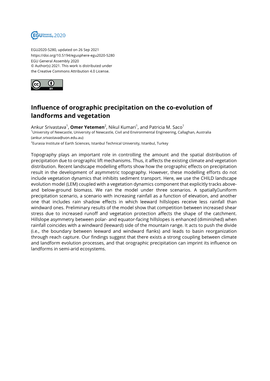 Influence of Orographic Precipitation on the Co-Evolution of Landforms and Vegetation