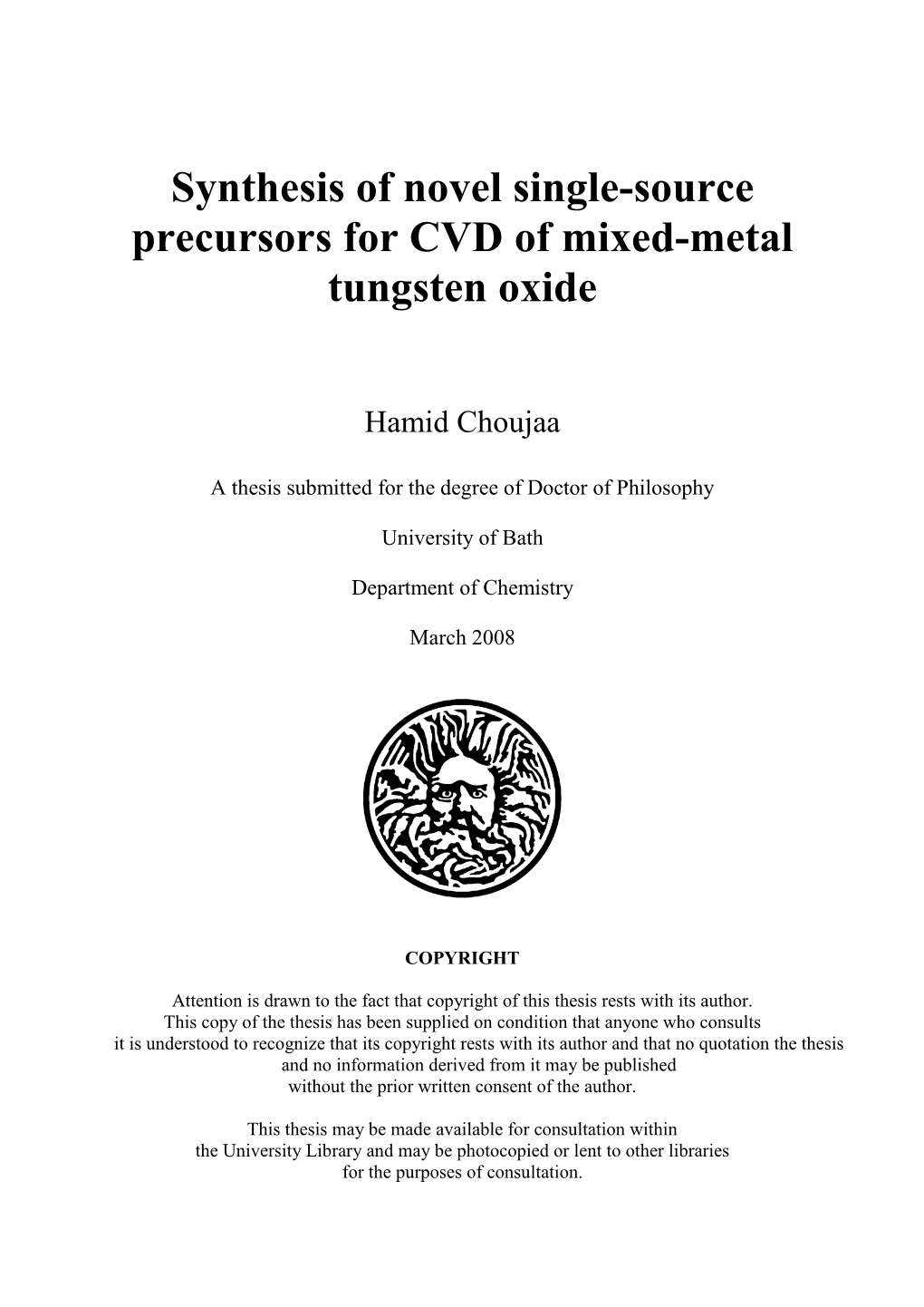 Synthesis of Novel Single-Source Precursors for CVD of Mixed-Metal Tungsten Oxide