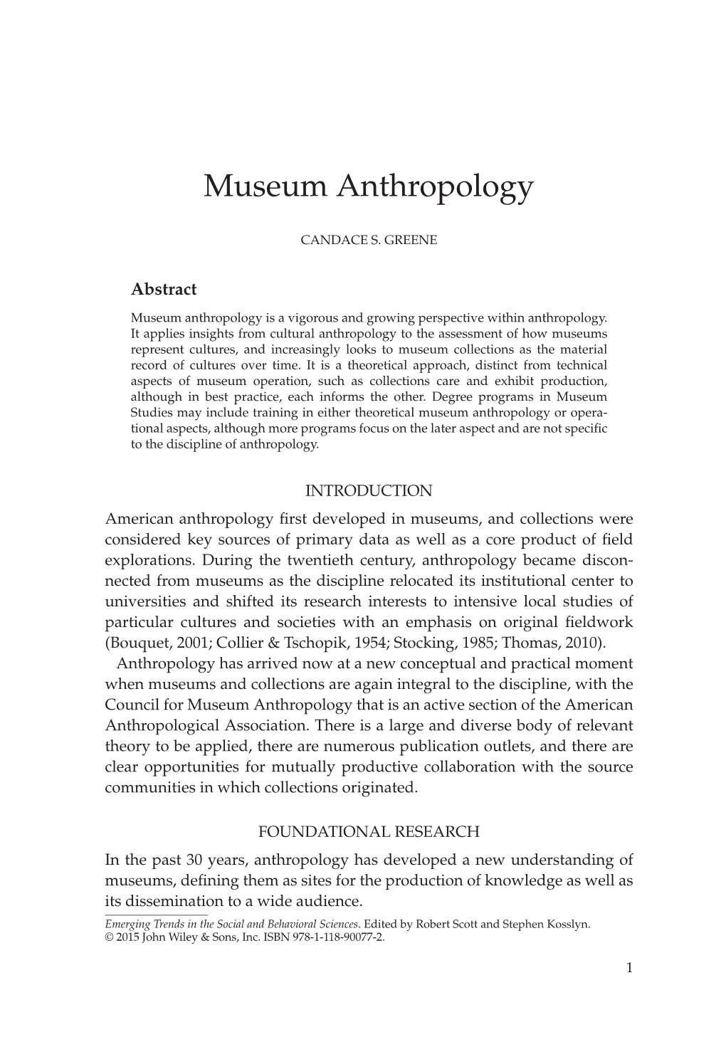 "Museum Anthropology" In: Emerging Trends in the Social and Behavioral