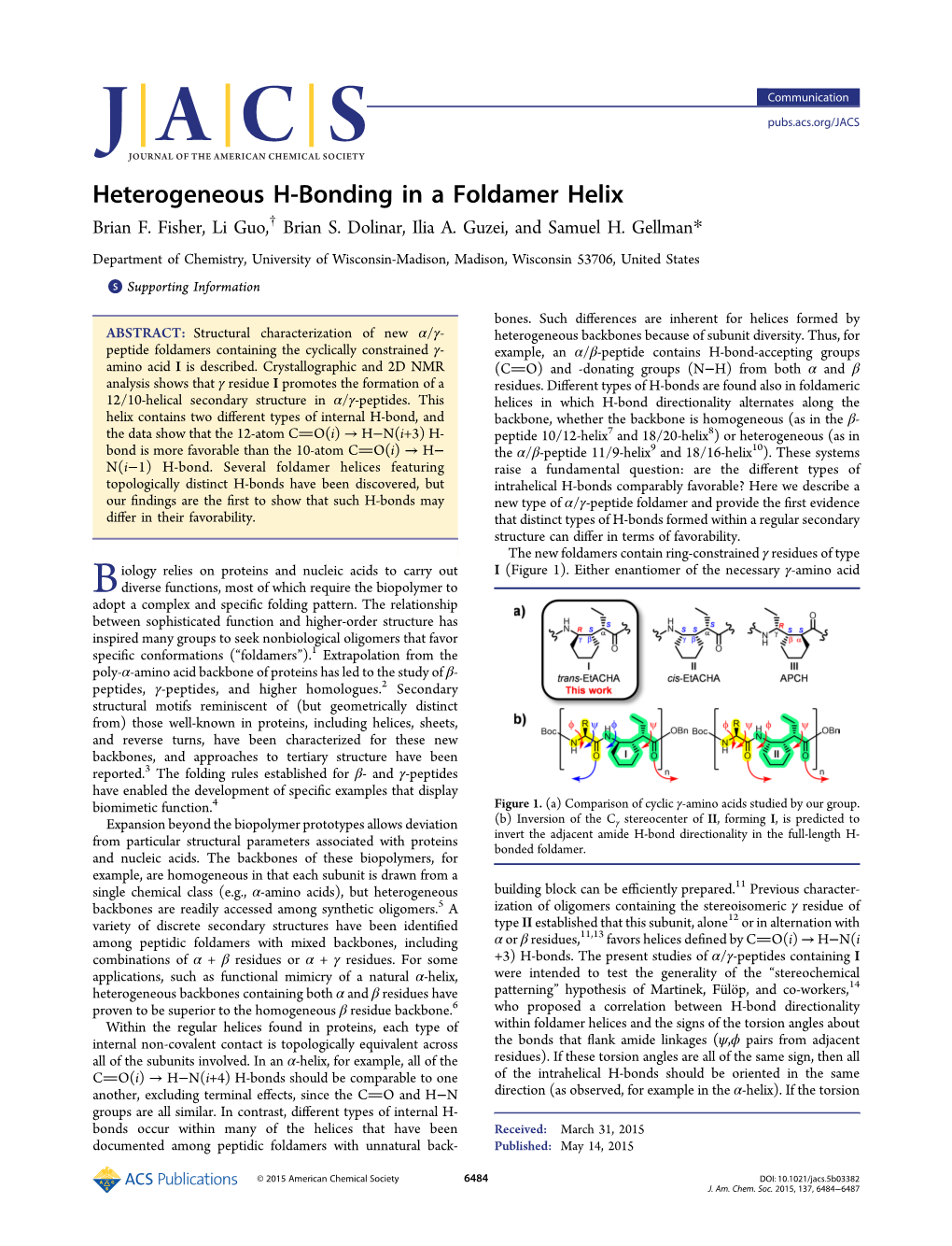 Heterogeneous H‑Bonding in a Foldamer Helix Brian F