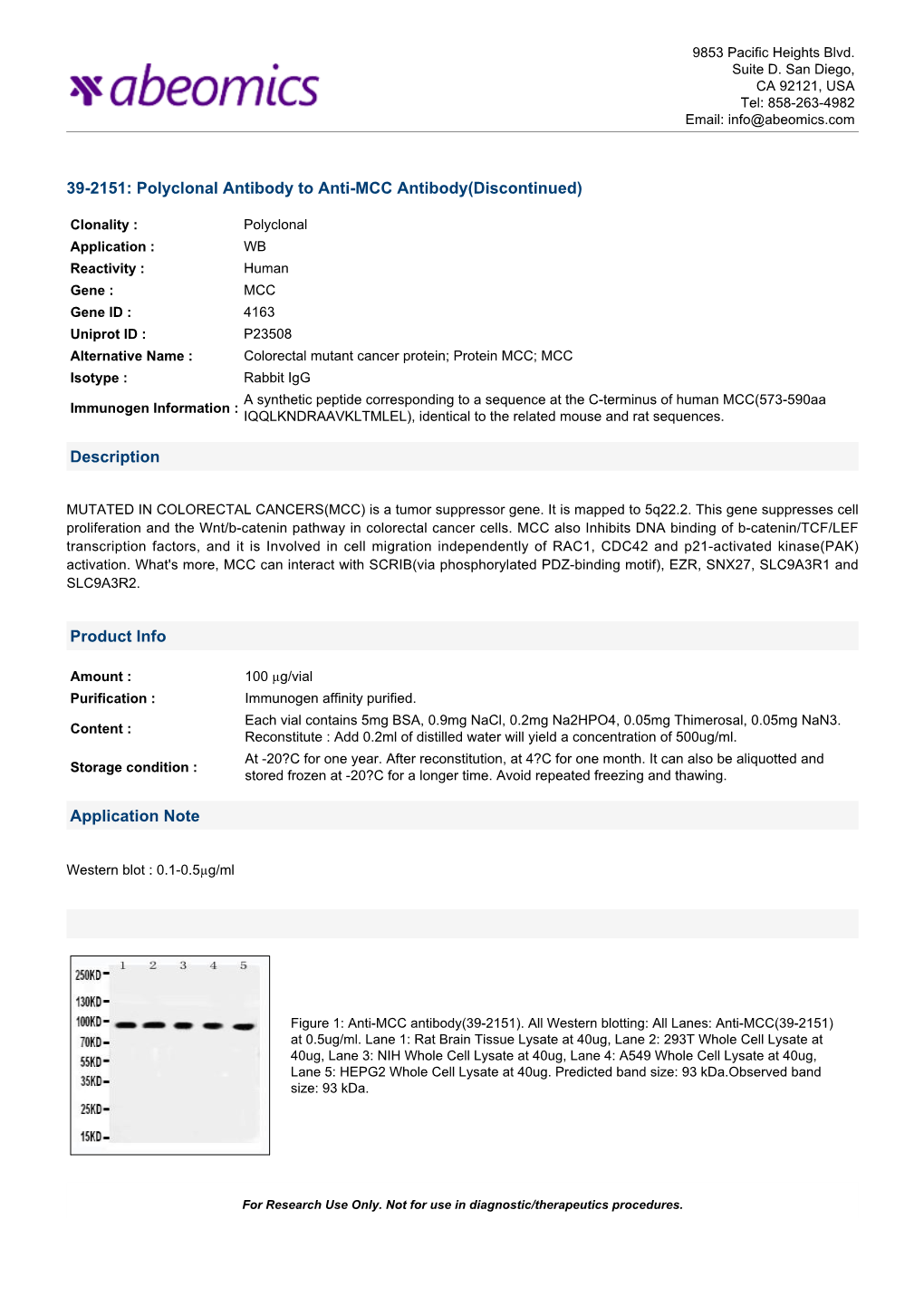 Polyclonal Antibody to Anti-MCC Antibody(Discontinued)