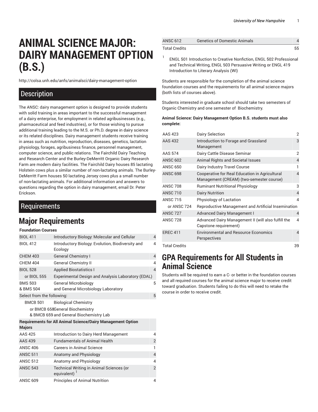 Animal Science Major: Dairy Management Option (B.S.)