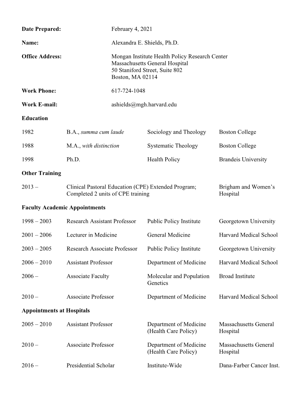 Dr. Shields' CV