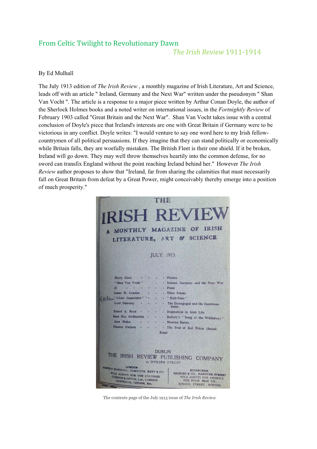 From Celtic Twilight to Revolutionary Dawn: the Irish Review, 1911-14