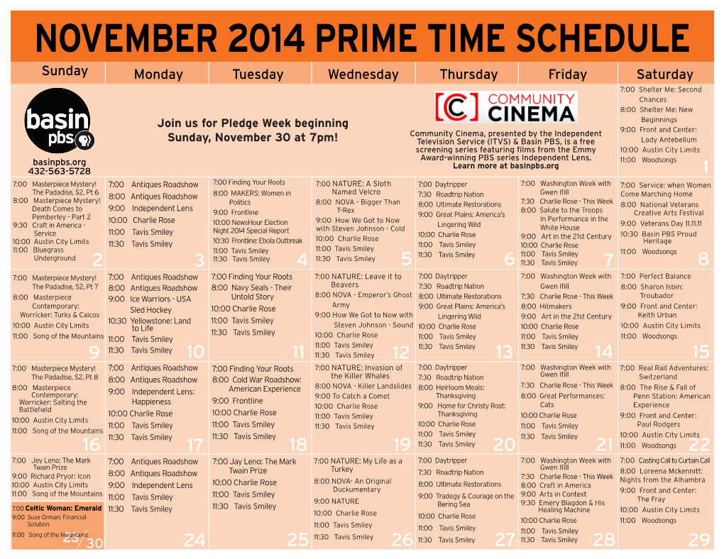 November 2014 Prime Time Schedule