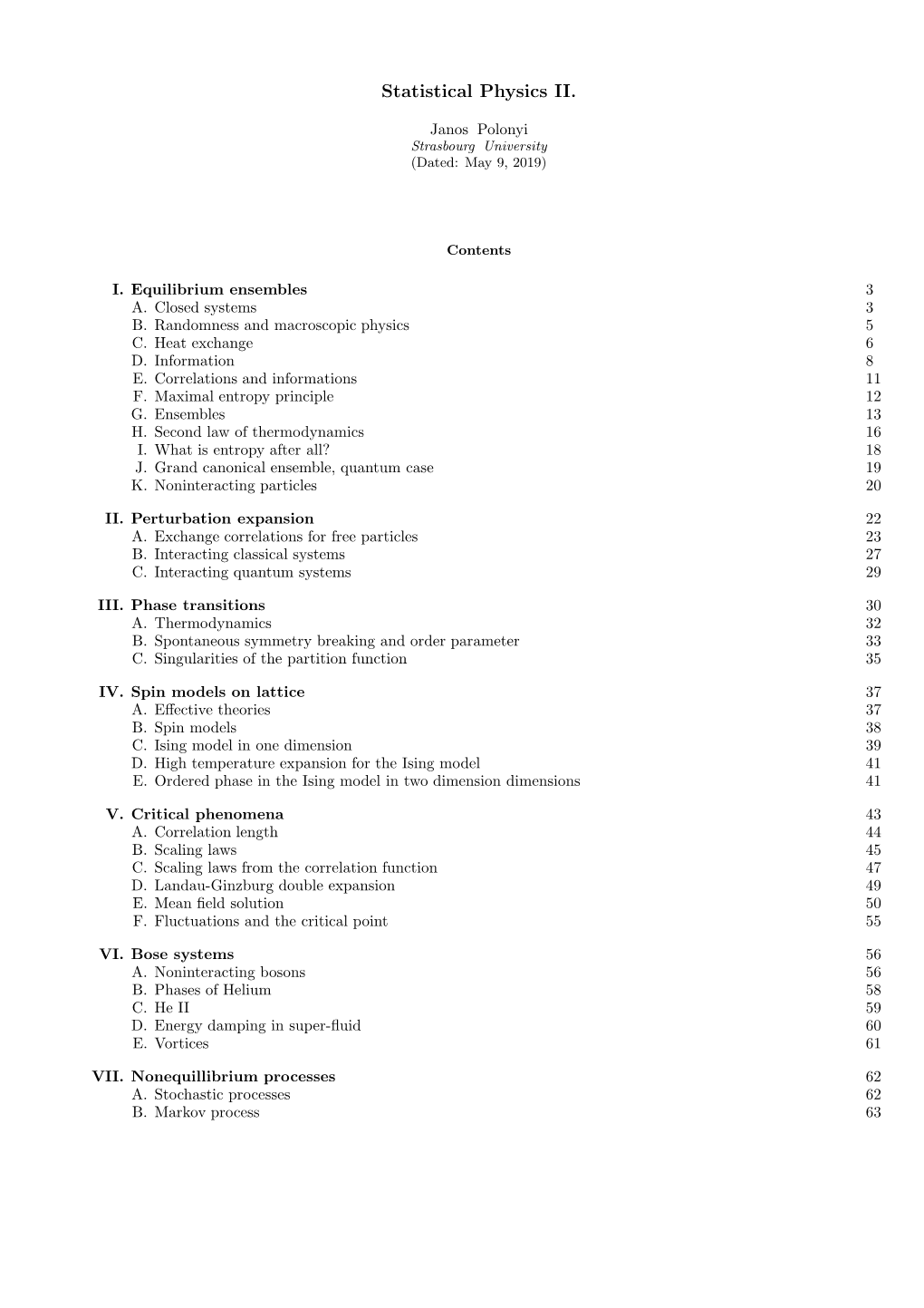 Statistical Physics II