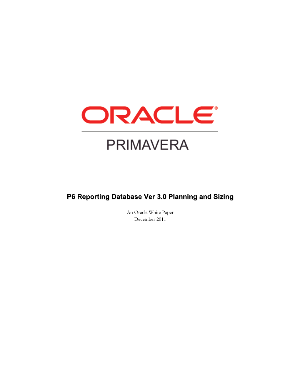 P6 Reporting Database Planning and Sizing