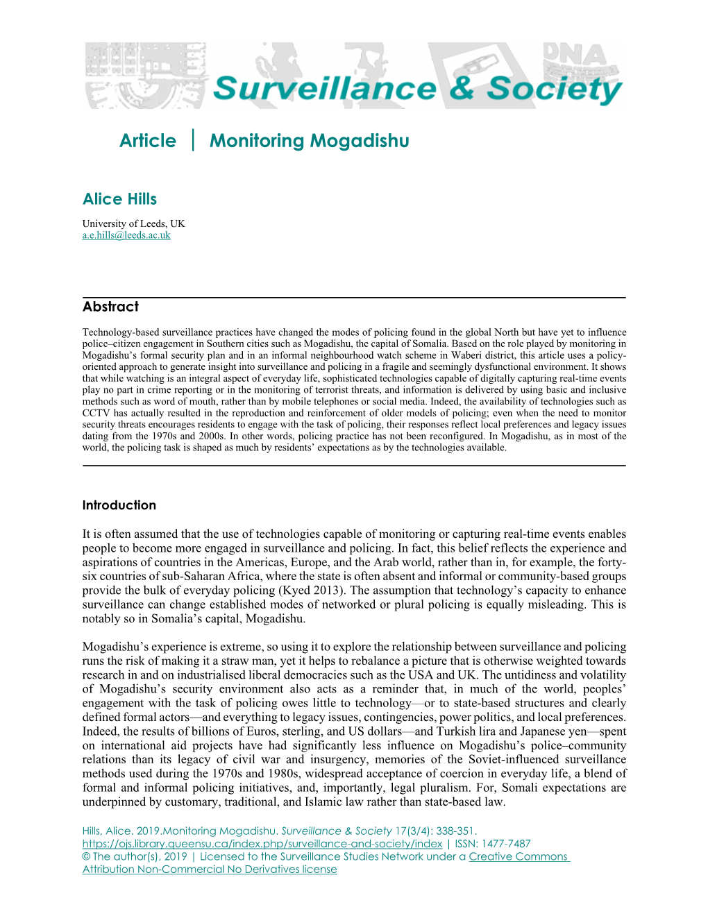 Article Monitoring Mogadishu